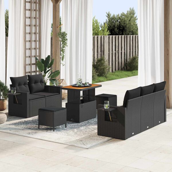 vidaXL Conjunto de sof&aacute; de jard&iacute;n 8 pcs Negro rat&aacute;n sint&eacute;tico