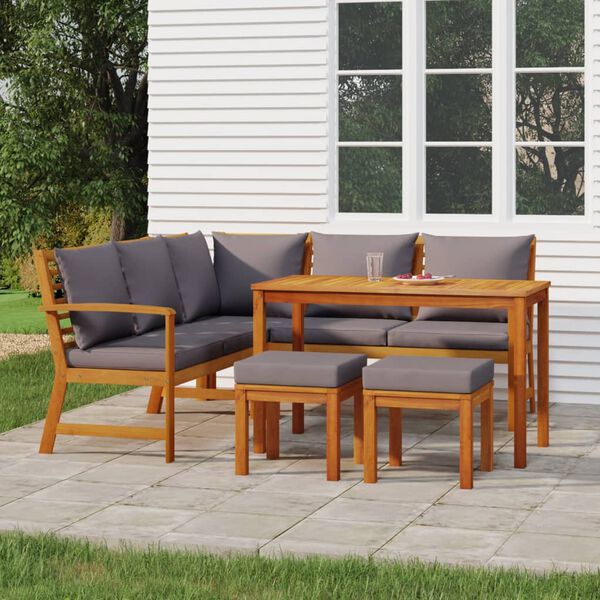 vidaXL Juego comedor de jardín 6 pzas con cojines madera maciza acacia