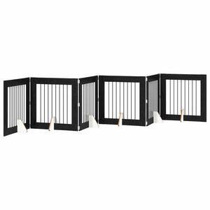 vidaXL Puerta para perros plegable con soportes 6 uds. Roble Negro