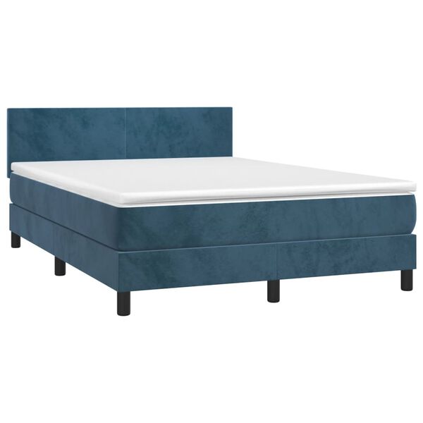 vidaXL Cama box spring con colch&oacute;n terciopelo azul oscuro 140x200 cm