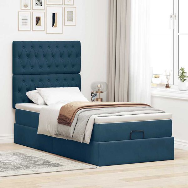 vidaXL Estructura cama otomana colchones terciopelo azul oscuro