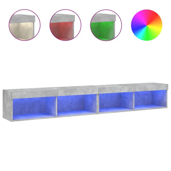 vidaXL Muebles de TV con luces LED 2 uds gris hormig&oacute;n 100x30x30 cm