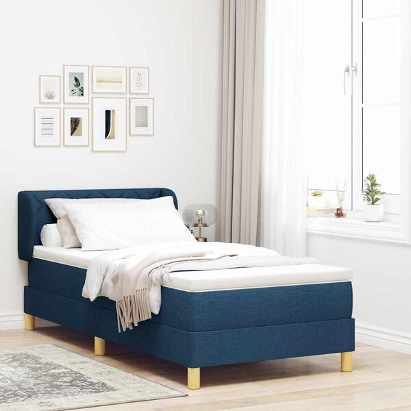 vidaXL Cama tipo Box Spring con colch&oacute;n Azul 90 x 200 cm tela