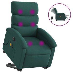 vidaXL Sill&oacute;n masaje el&eacute;ctrico reclinable elevable tela verde oscuro