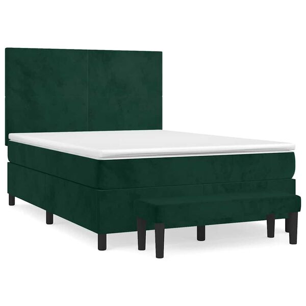 vidaXL Cama box spring con colch&oacute;n terciopelo verde oscuro 140x190 cm