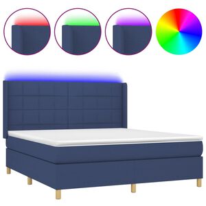 vidaXL Cama box spring colch&oacute;n y luces LED tela azul 180x200 cm