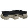 vidaXL Set muebles jard&iacute;n 9 pzas y cojines rat&aacute;n sint&eacute;tico gris claro