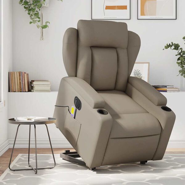 vidaXL Sill&oacute;n reclinable de masaje el&eacute;ctrico cuero sint&eacute;tico capuchino