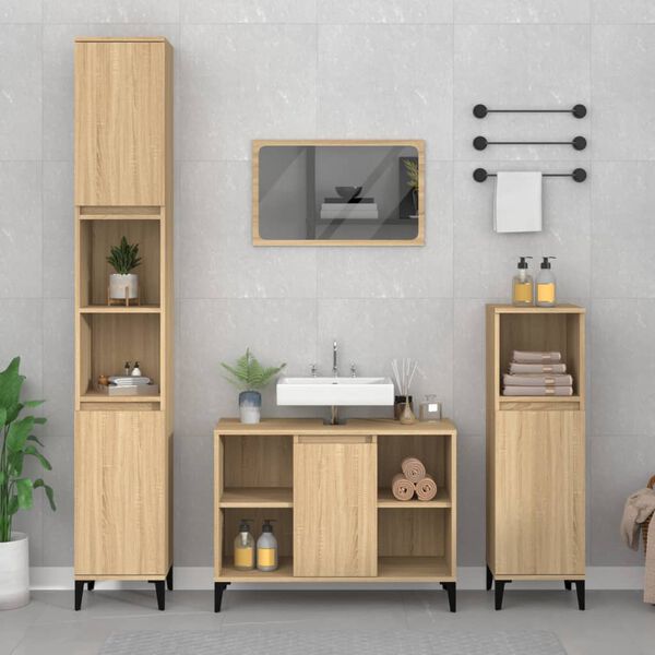 vidaXL Set de muebles de ba&ntilde;o 2 pzas madera contrachapada roble Sonoma