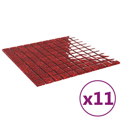 vidaXL Azulejos de mosaico 11 unidades vidrio rojo 30x30 cm