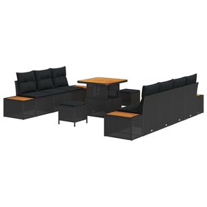 vidaXL Conjunto de sof&aacute;s de jard&iacute;n 10 uds. 9 plaza Negro