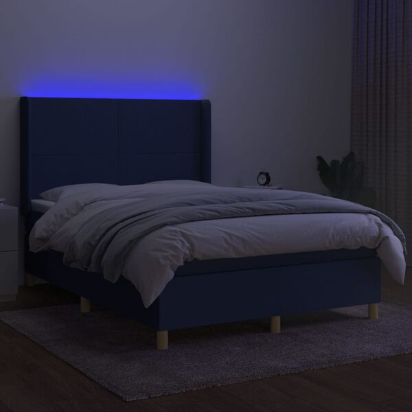 vidaXL Cama box spring colch&oacute;n y luces LED tela azul 140x200 cm