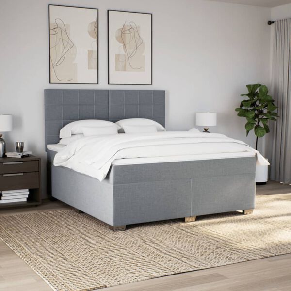 vidaXL Cama box spring con colch&oacute;n tela gris claro 180x200 cm