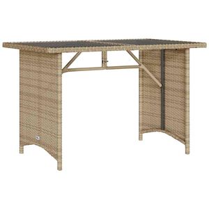 vidaXL Mesa de jard&iacute;n superficie de vidrio rat&aacute;n PE beige 110x68x70 cm