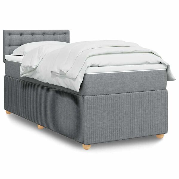 vidaXL Cama box spring con colch&oacute;n tela gris claro 100x200 cm