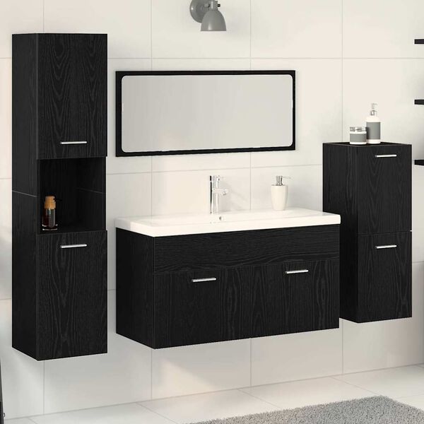 vidaXL Juego de muebles de ba&ntilde;o 4 pcs Roble Negro Madera de ingenier&iacute;a