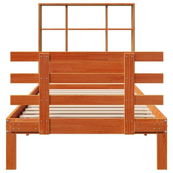 vidaXL Cama con estanter&iacute;a sin colch&oacute;n madera maciza marr&oacute;n 90x190 cm