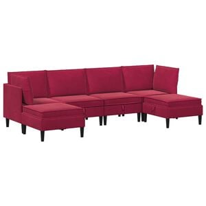vidaXL Juego de muebles de sal&oacute;n con coj&iacute;n 6 pcs Rojo vino Terciopelo