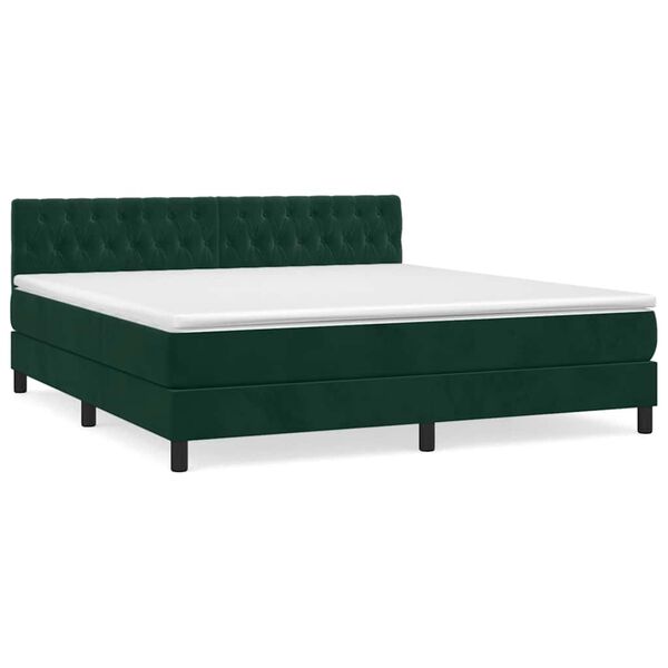 vidaXL Cama box spring con colch&oacute;n terciopelo verde oscuro 180x200 cm