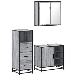 vidaXL Set de muebles de ba&ntilde;o 3 pzas madera contrachapada gris sonoma