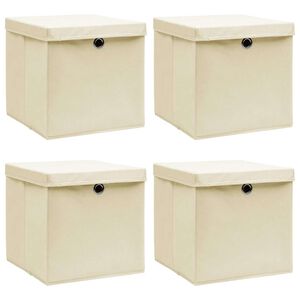 vidaXL Cajas de almacenaje con tapas 4 uds tela crema 32x32x32 cm