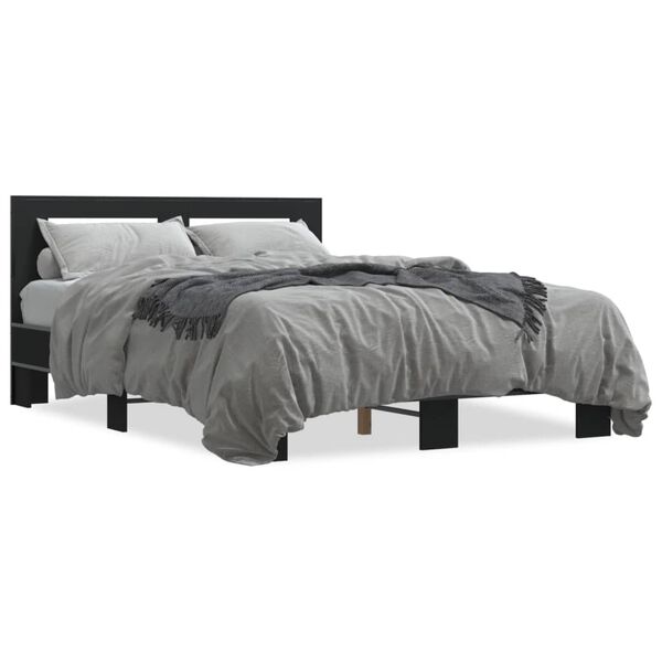 vidaXL Estructura de cama madera de ingenier&iacute;a y metal negro 135x190cm