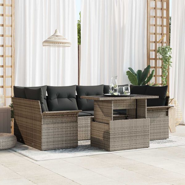vidaXL Conjunto de sofá de jardín 7 pcs Gris Rattan de Poliéster
