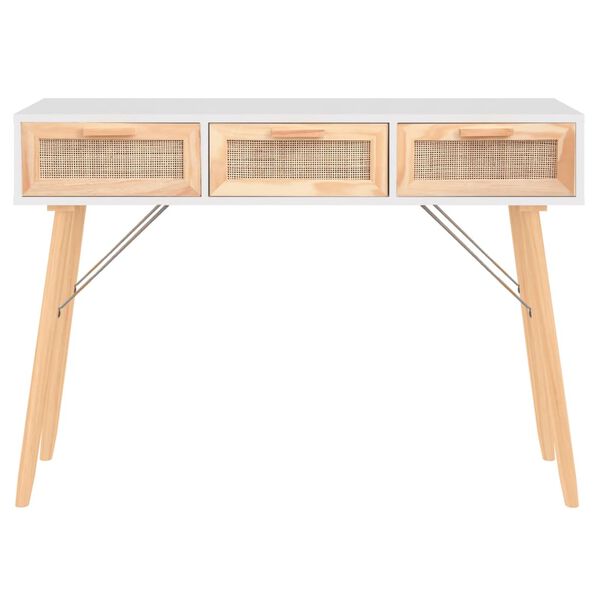 vidaXL Mesa consola madera pino maciza ratán natural 105x30x75 cm