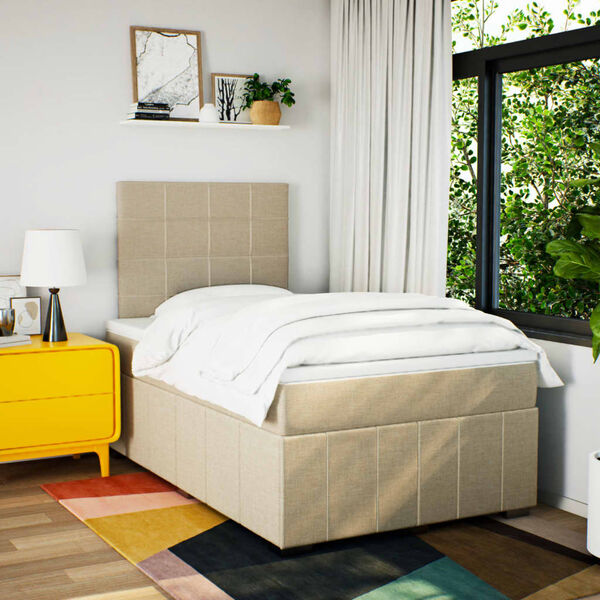 vidaXL Cama box spring con colch&oacute;n tela color crema 120x190 cm