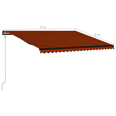 vidaXL Toldo retráctil sensor de viento y LED naranja marrón 500x300cm