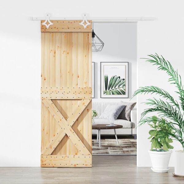 vidaXL Puerta corredera con herrajes madera maciza de pino 80x210 cm