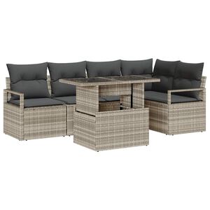 vidaXL Conjunto de sof&aacute; de jard&iacute;n 6 pcs Gris Claro Polirat&aacute;n