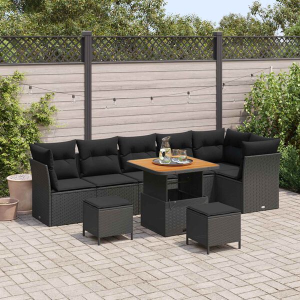 vidaXL Conjunto de sof&aacute;s de jard&iacute;n 9 pcs Negro rat&aacute;n sint&eacute;tico