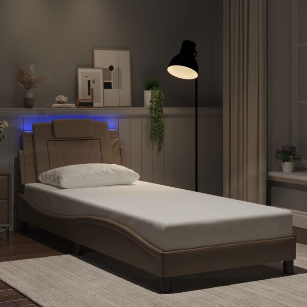 vidaXL Estructura de cama Viana con LED sin colch&oacute;n sin colch&oacute;n cappuccino 90x200 cm