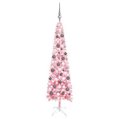 vidaXL Árbol de Navidad delgado con luces y bolas rosa 120 cm