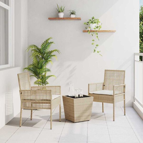 vidaXL Juego Bistro de Jardín 3 pcs Beige Poliratán