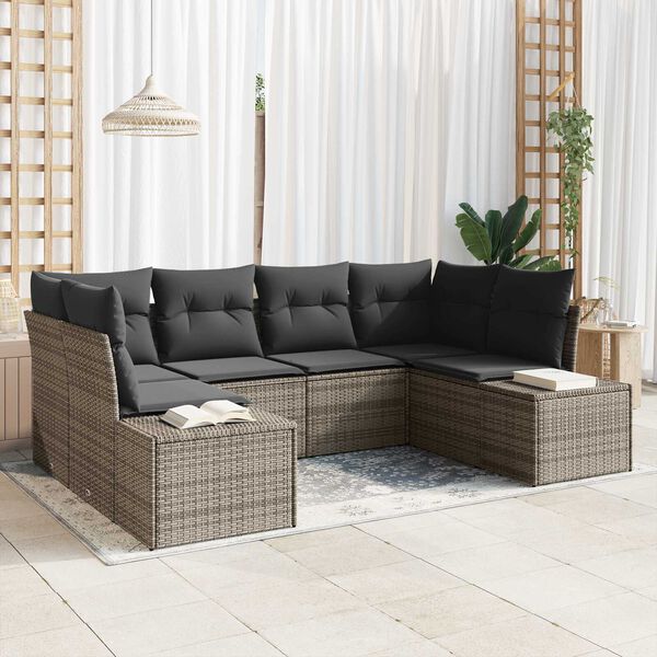 vidaXL Conjunto de sof&aacute;s de jard&iacute;n 6 pcs Gris Polirat&aacute;n