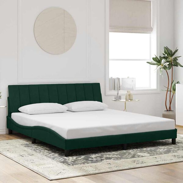 vidaXL Estructura de cama sin colch&oacute;n Hanko terciopelo verde oscuro 180x200 cm