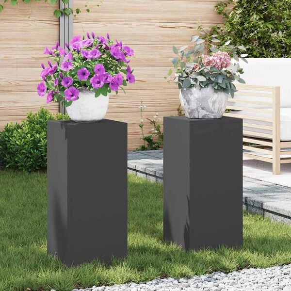 vidaXL Soporte de plantas 2 pcs Negro 24 x 24 x 55 cm Acero