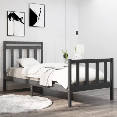 vidaXL Estructura de cama individual madera maciza gris 90x190 cm