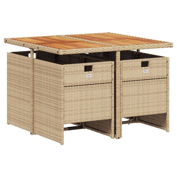 vidaXL Set comedor de jard&iacute;n 5 pzas con cojines rat&aacute;n sint&eacute;tico beige