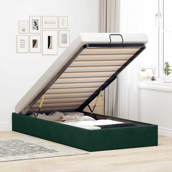 vidaXL Estructura de cama otomana sin colch&oacute;n terciopelo verde oscuro