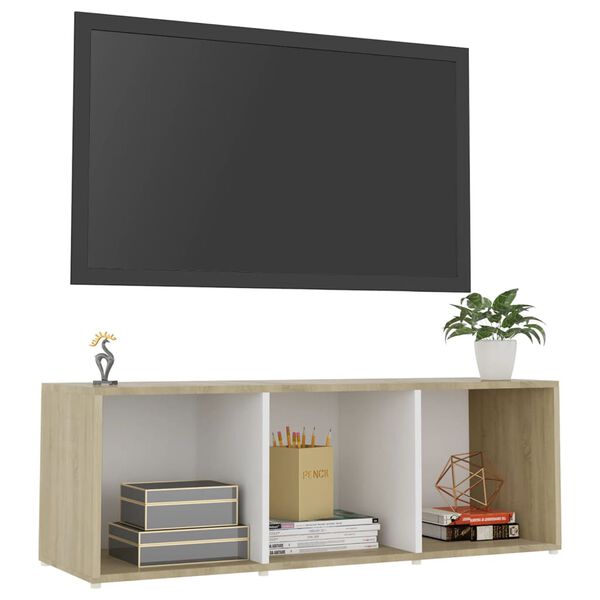 vidaXL Mueble para TV madera contrachapada blanco y roble 107x35x37 cm