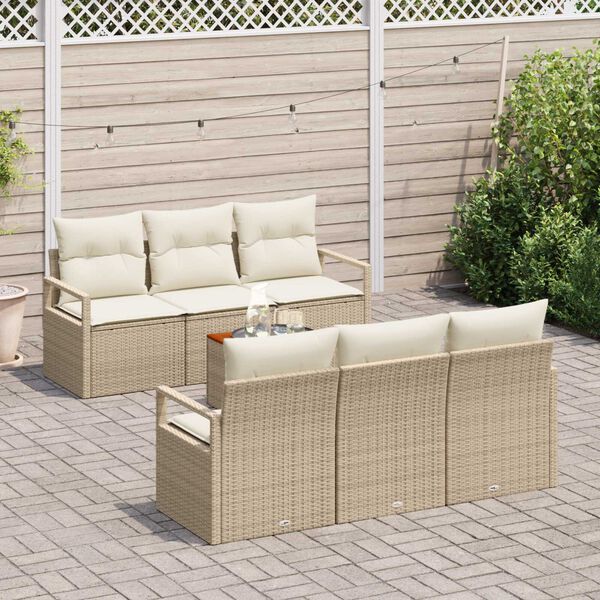 vidaXL Conjunto de sof&aacute; de jard&iacute;n con coj&iacute;n 7 pcs Beige Polirat&aacute;n