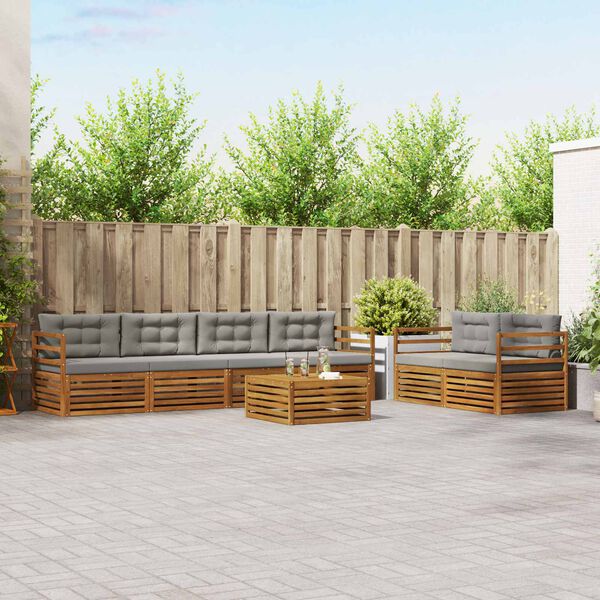 vidaXL Conjunto de sof&aacute;s de exterior 7 pcs Gris Natural y Claro