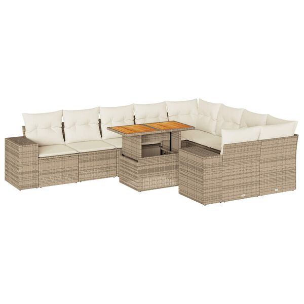 vidaXL Set sofás jardín y cojines 10 pzas ratán sintético acacia beige