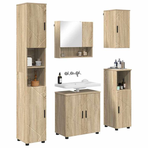 vidaXL Juego de muebles de ba&ntilde;o Montaje en la pared 5 pcs Roble Sonoma