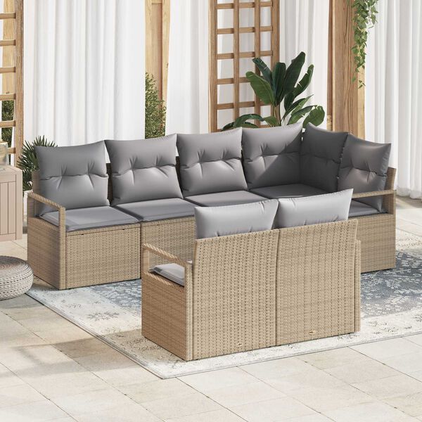 vidaXL Conjunto de sof&aacute;s de jard&iacute;n con coj&iacute;n 7 pcs Beige y Gris Claro