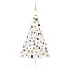 vidaXL Medio &aacute;rbol de Navidad con luces y bolas blanco 120 cm