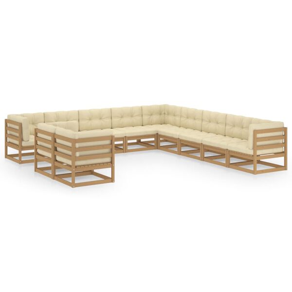 vidaXL Set de muebles de jardín 11 pzs cojines madera pino marrón miel